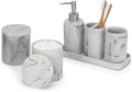 ZCCZ White Bathroom Accessory Set 6 Pieces - Organiser With Toothbrush Holder, Lotion Soap Dispenser, Vanity Tray and 2 Q-tip Holders - image 1