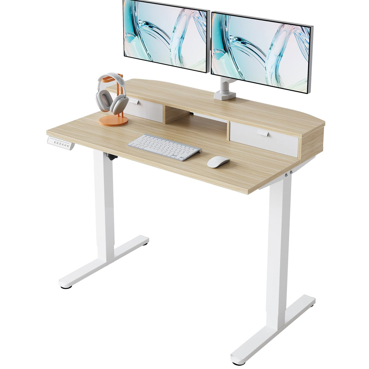 HUANUO Standing Desk with Drawers, 100x60cm, Natural - image 1