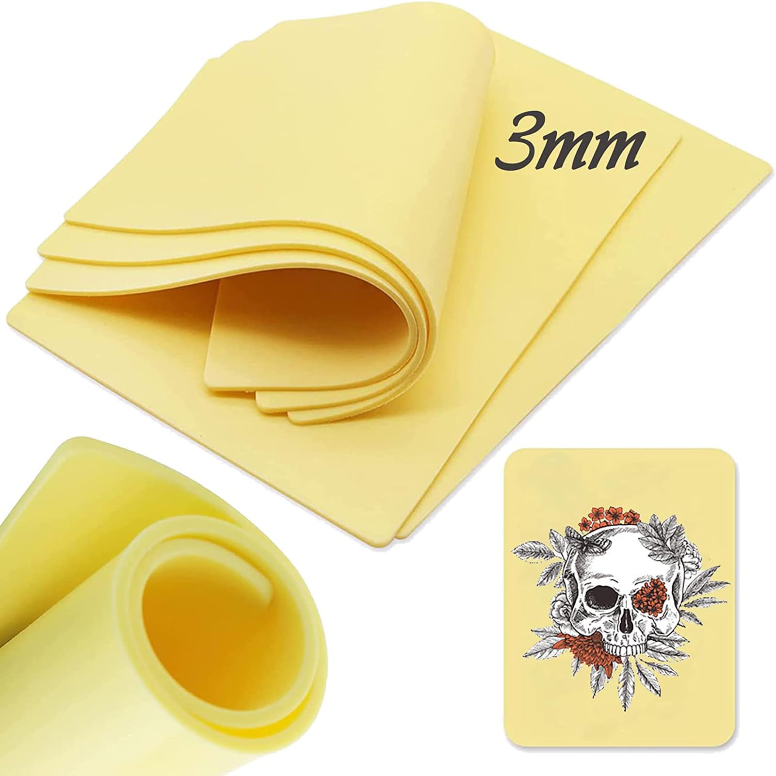 Unihuby 3mm Silicone Tattoo Practice Skin | A4 Double-Sided 3-Pack