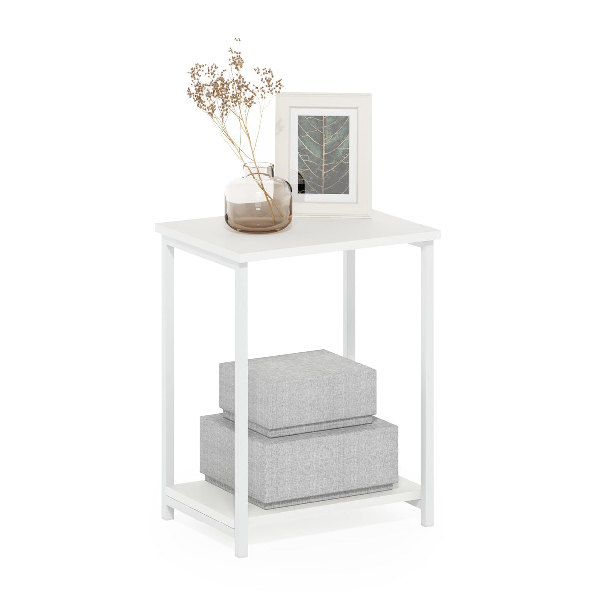 Furinno SIMPLISTIC Side Table, 2-Tier Metal Frame End Table with Open Shelf, Night Stand, Bedside Table, for Living Room, Bedroom, White - image 1