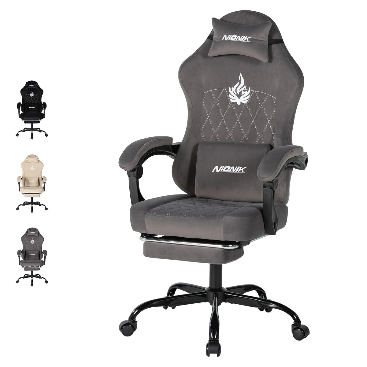 NIONIK Massage Gaming Chair with Footrest, Ergonomic Office Chair with Lumbar Support and Headrest - image 1