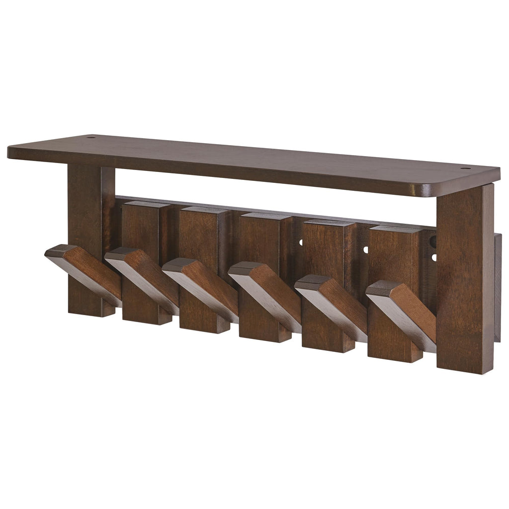 YMYNY Piano Key Coat Hooks Wall Mounted with Shelf, Walnut, HWS008H