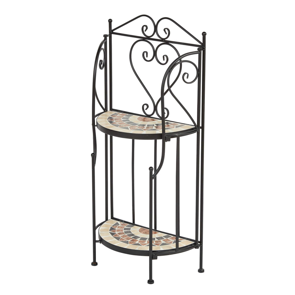 Jolof Store Sunflower Mosaic Metal Plant Stand – Black 2-Tier Shelf