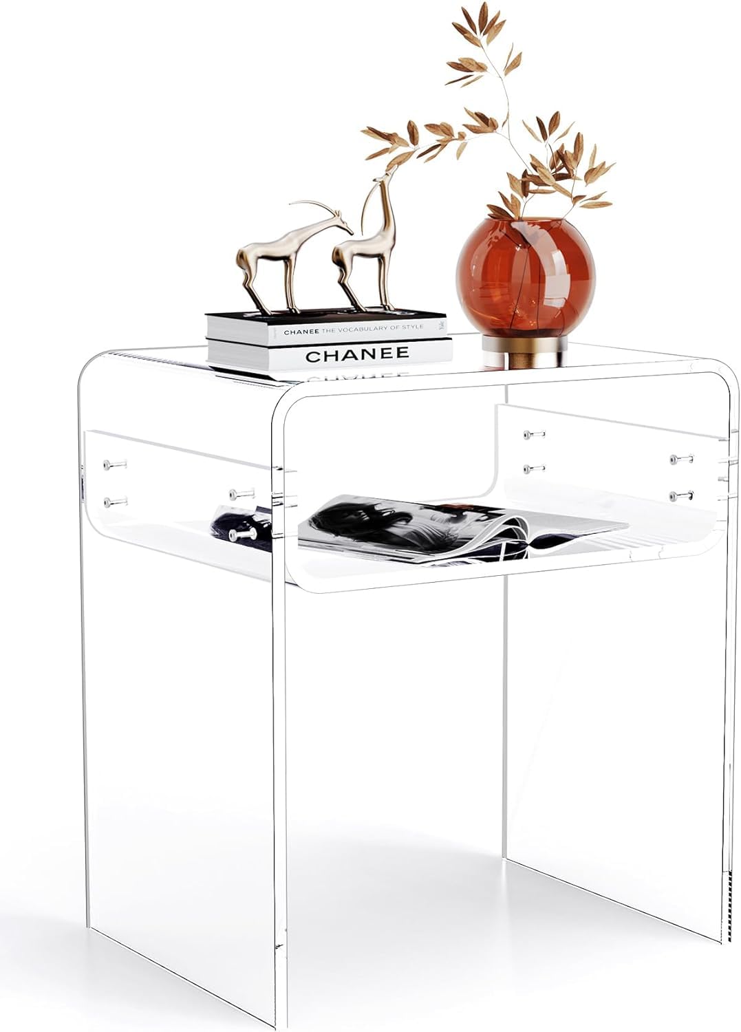 solaround Acrylic Side Table - Modern Clear Nightstand, 40x30x50cm