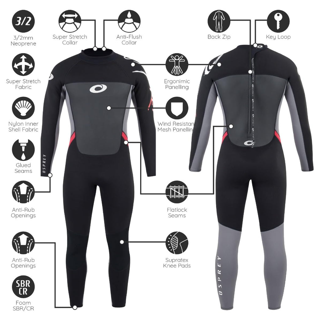 Osprey Men's 3mm Neoprene Full Length Summer Wetsuit - Red Origin