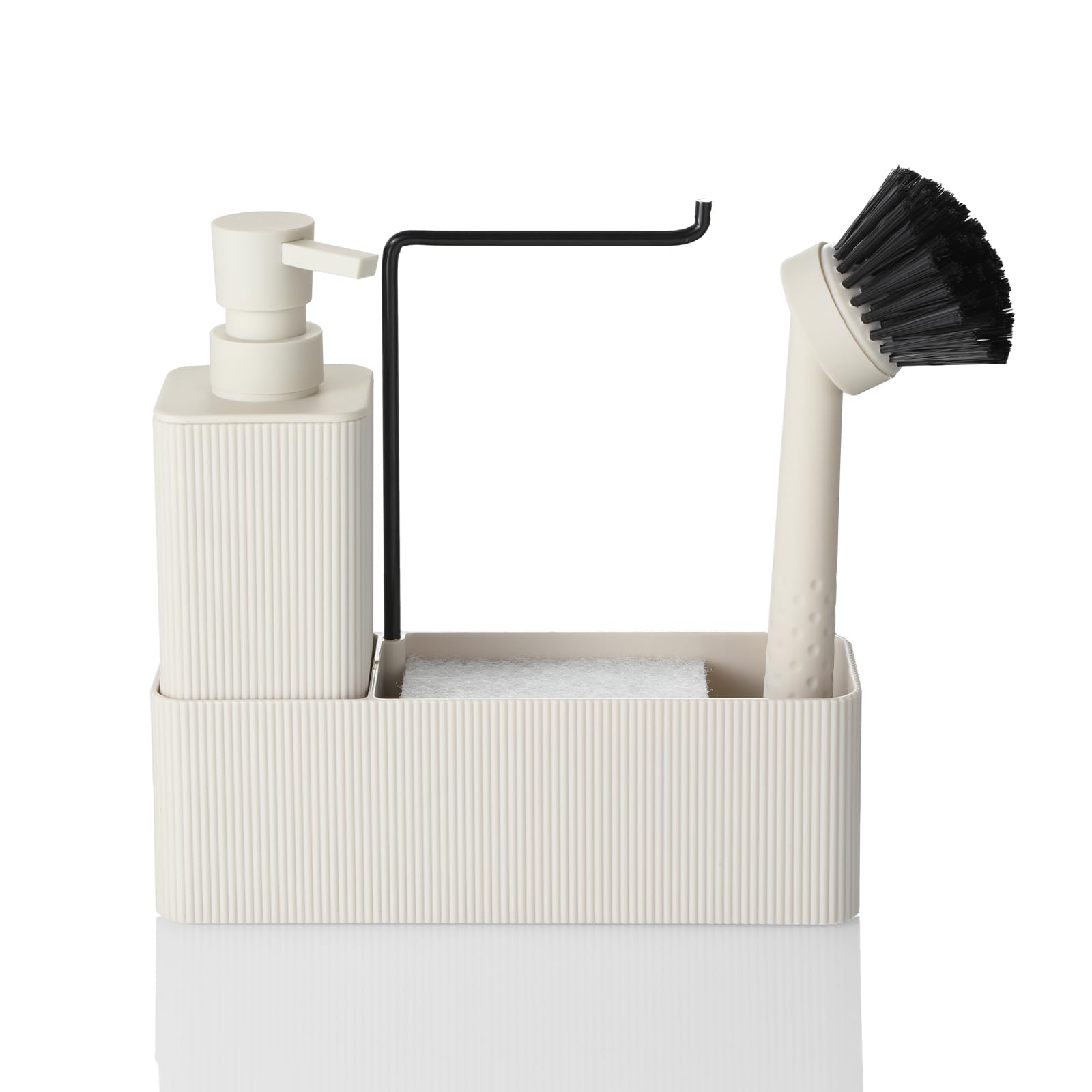 Kitchen Soap Dispenser Set | 4-in-1 Sink Caddy Organizer - Beige