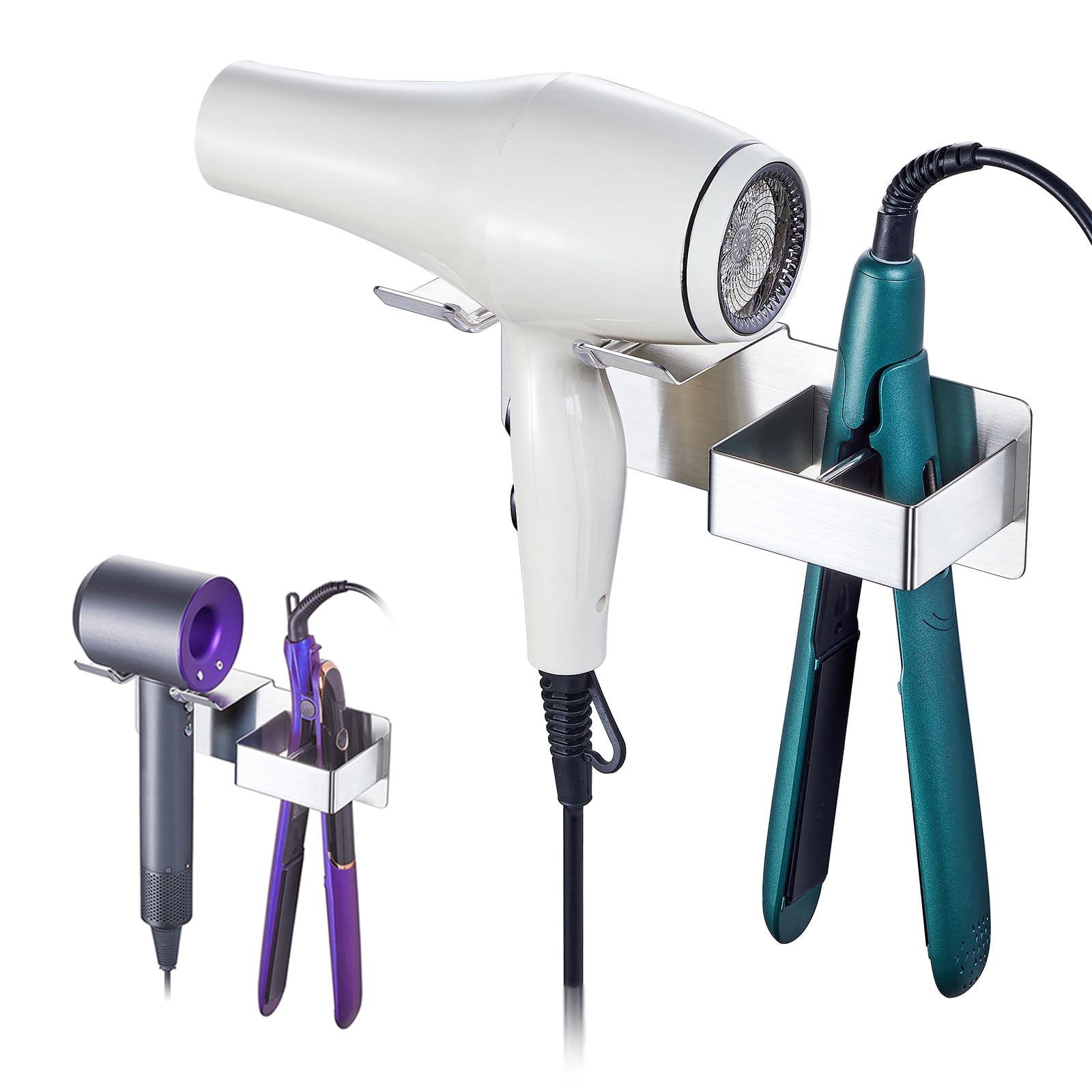 LOXSUN Stainless Steel Hair Dryer Holder – No-Drill Wall Mount (Silver)