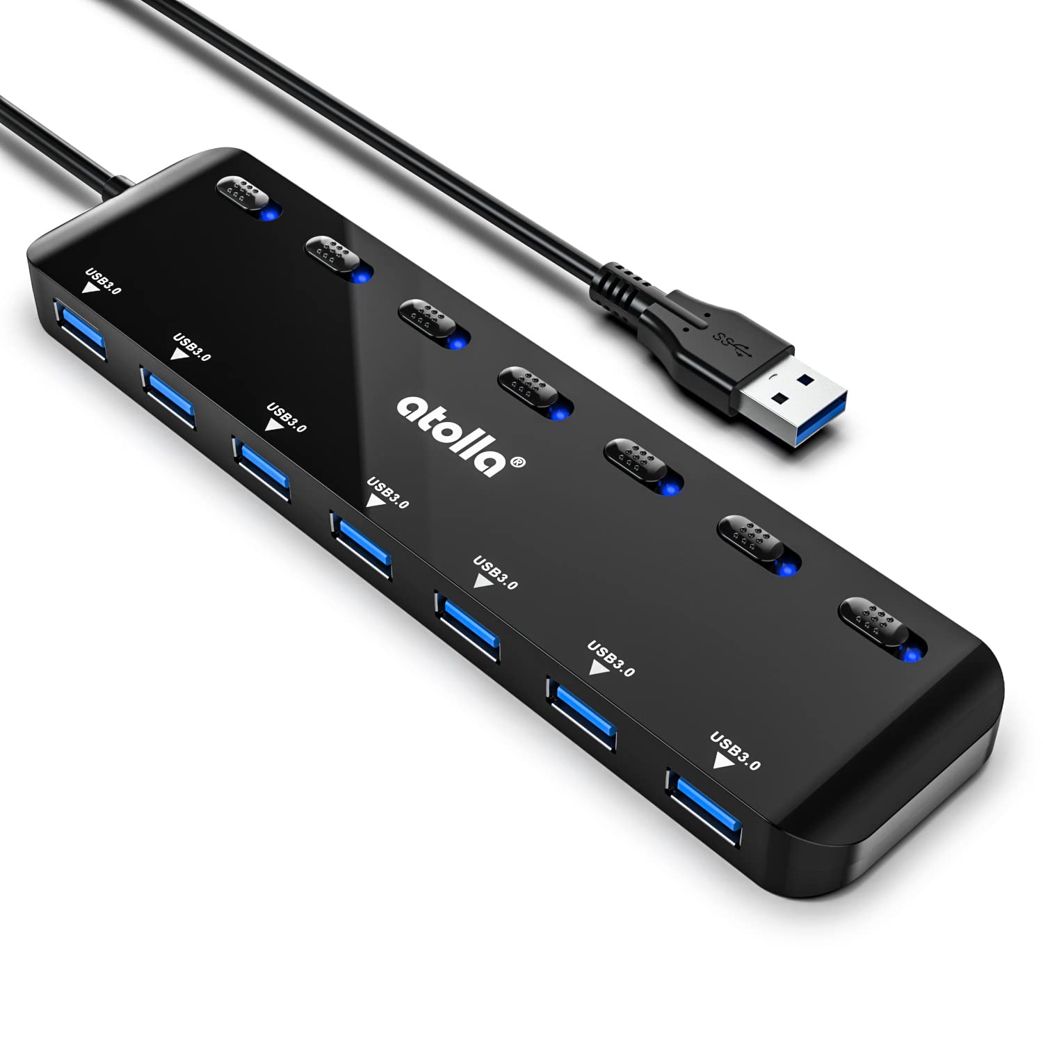 Atolla 7-Port USB 3.0 Hub – Slim Data Splitter with Individual Switches