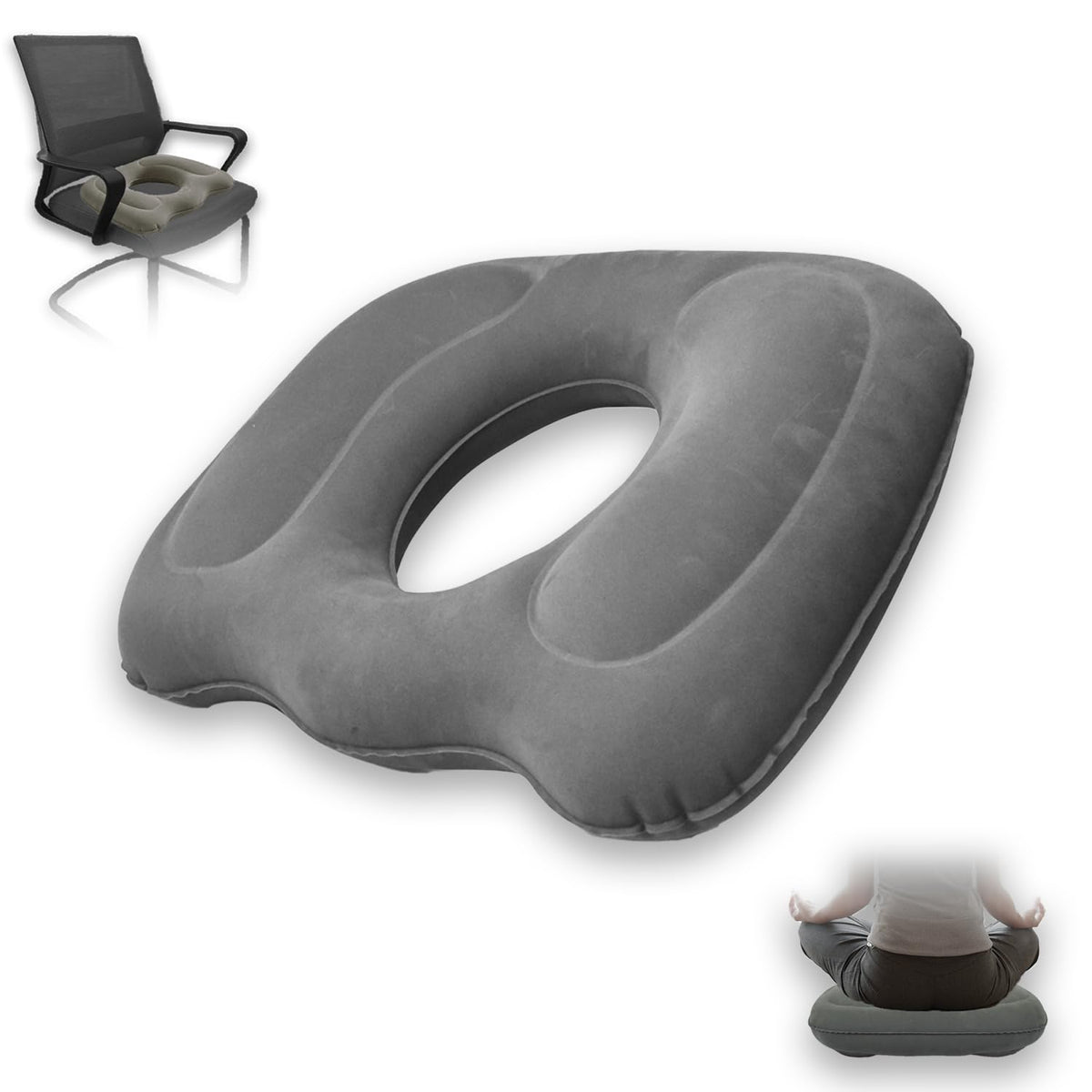 ORARTMM Hemorrhoid Seat Cushion, Grey, Inflatable Seat Ring with Coccyx Relief, Orthopaedic Cushion for Surgical Recovery, Sciatica - image 1