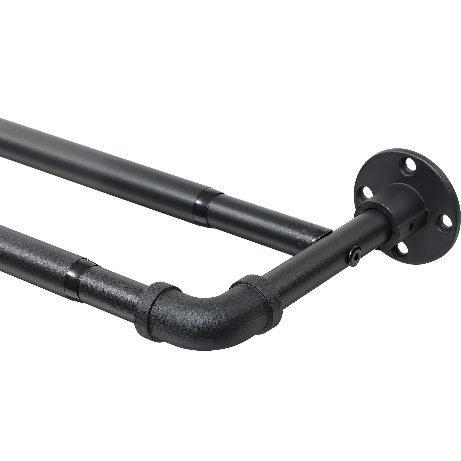 Harrms Industrial Double Curtain Pole | Matt Black Extendable Metal Rod