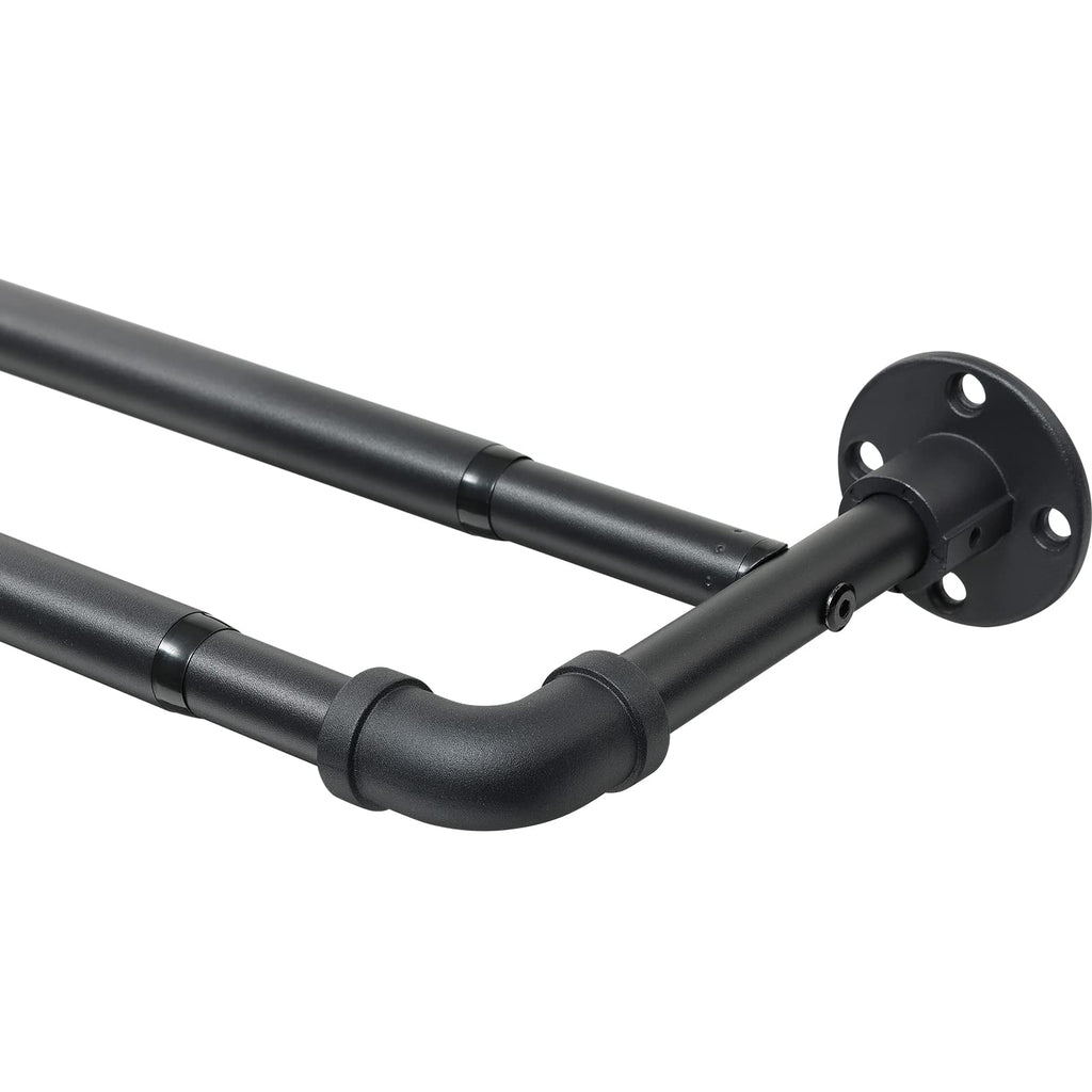 Harrms Industrial Double Curtain Pole | Matt Black Extendable Metal Rod