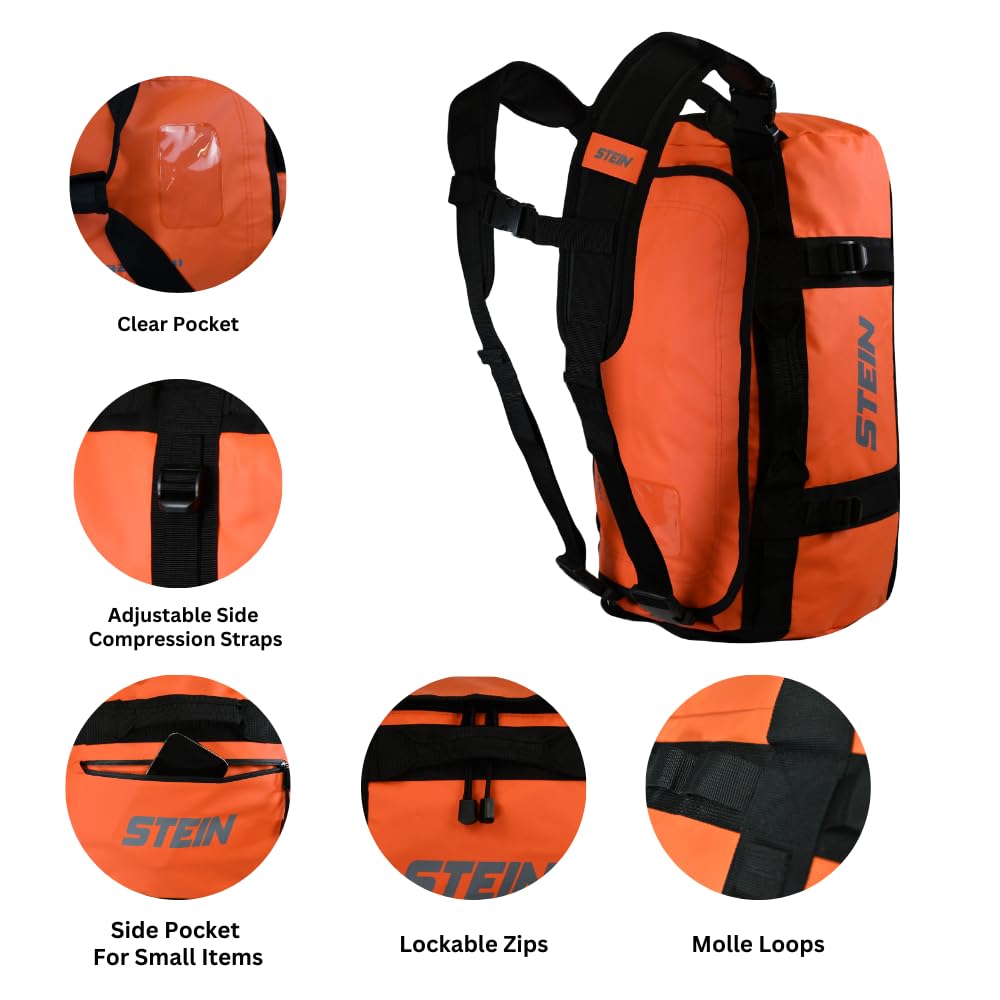 Stein 70L Waterproof Duffel Bag | PVC Backpack Holdall - Orange