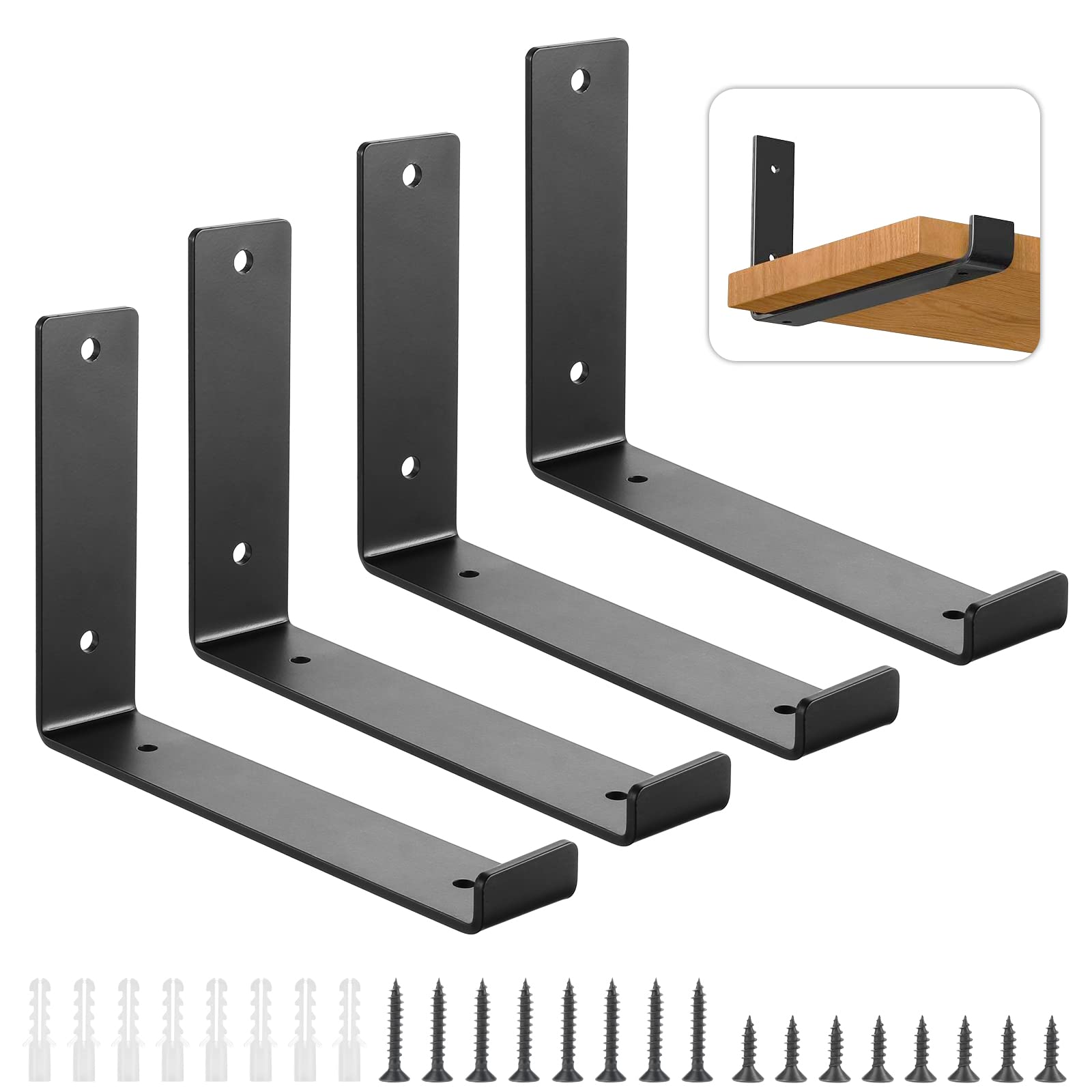Fippy 4PCS Heavy Duty Floating Shelf Brackets | 200mm Black Iron Supports
