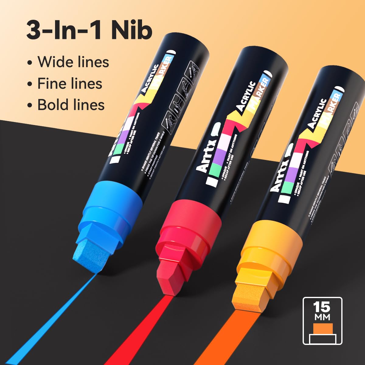 Arrtx 15mm Jumbo Acrylic Paint Pens | 10 Colors Wide Felt Tip Markers
