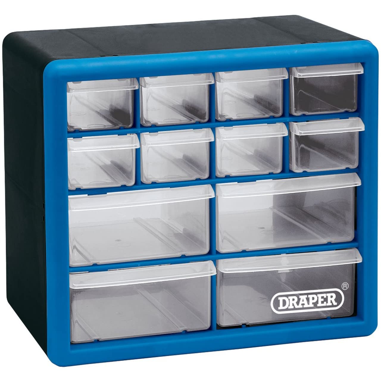 Draper 12 Drawer Plastic Storage Organiser Unit | Wall Mountable