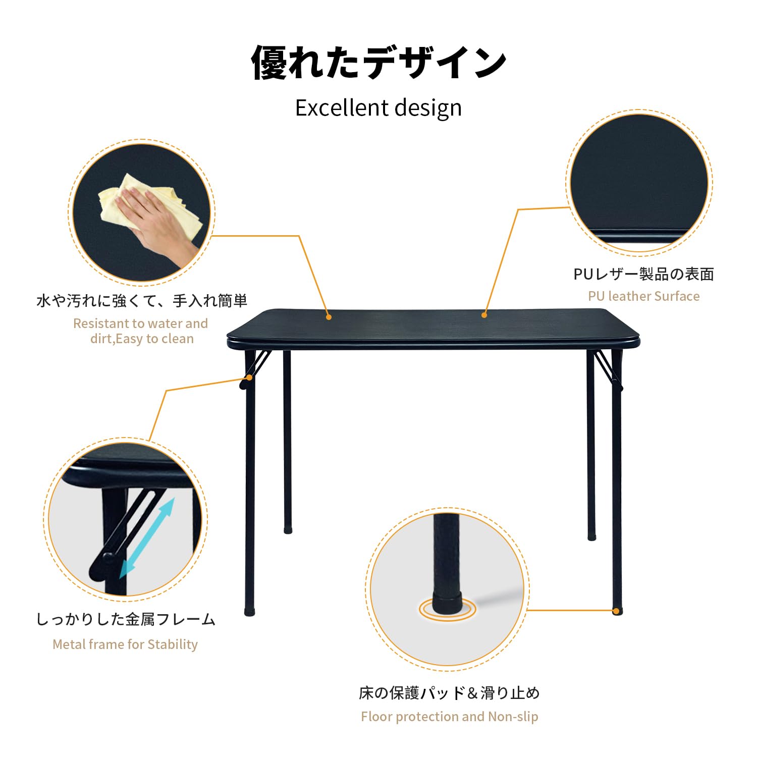 BOOSDEN 3.1ft Folding Table | Portable Metal Card Table for Camping, Black