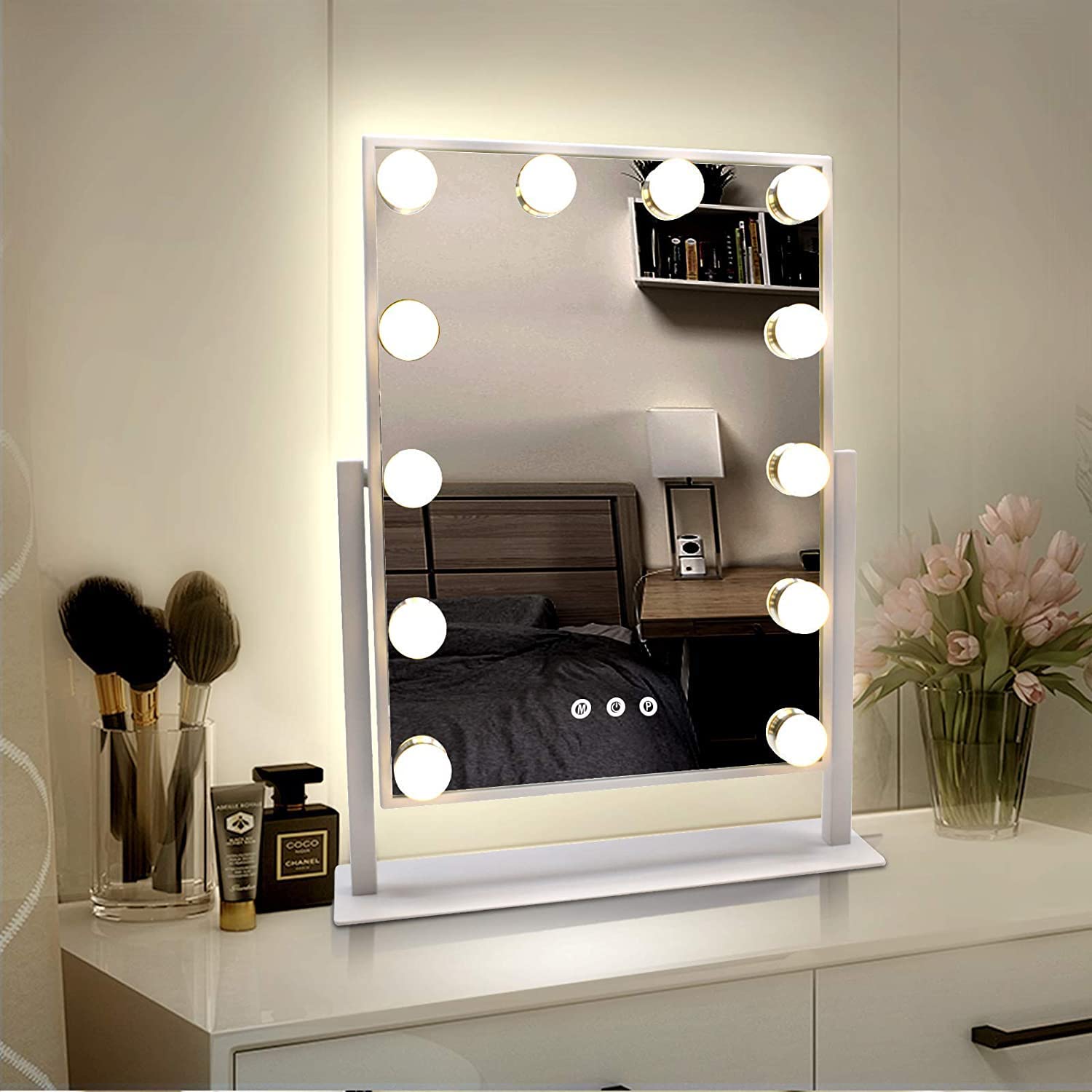 TUREWELL Hollywood Vanity Mirror with 12 Dimmable LED Bulbs - 360° Rotation