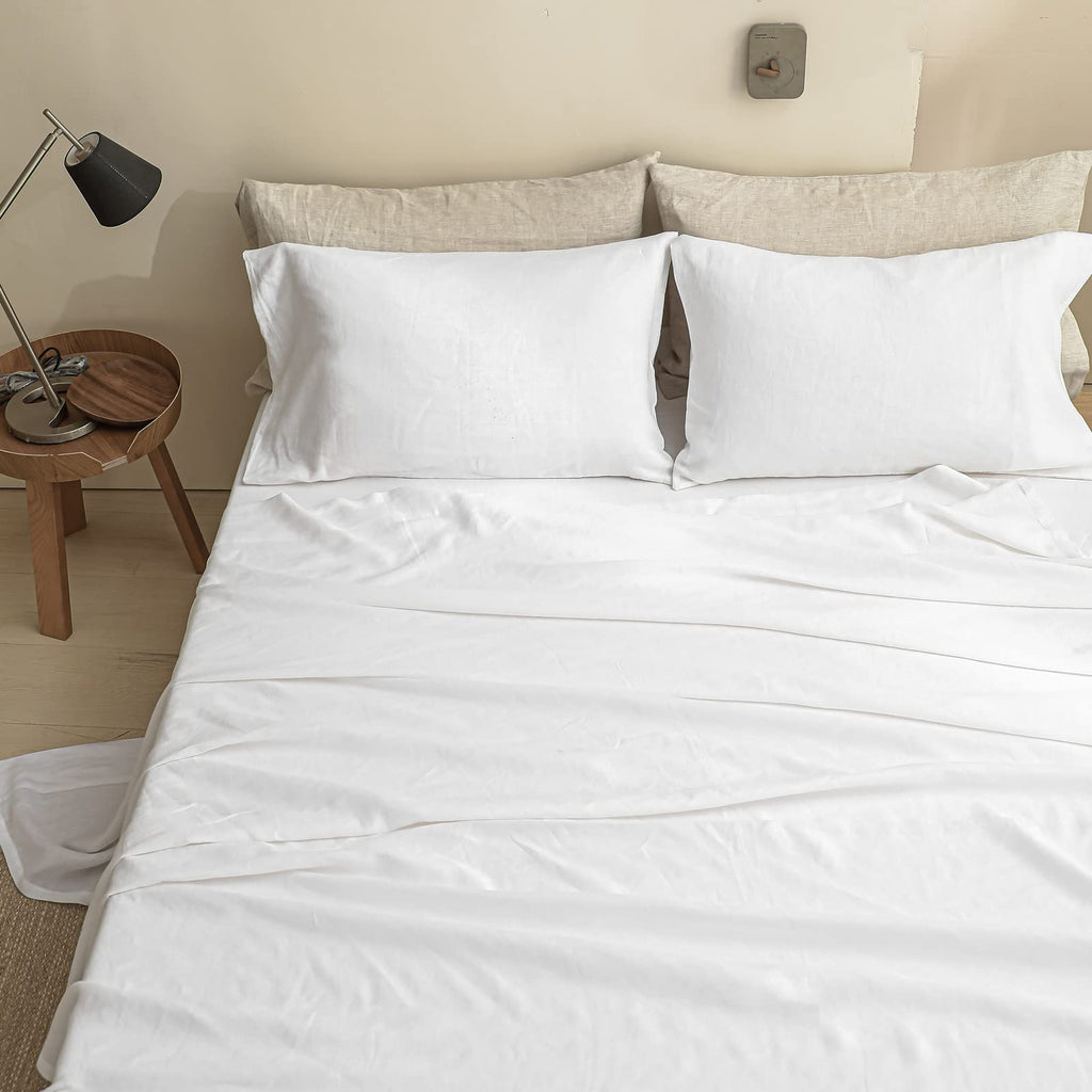 Simple&Opulence 100% Linen Flat Sheet | Stone Washed Super King - White