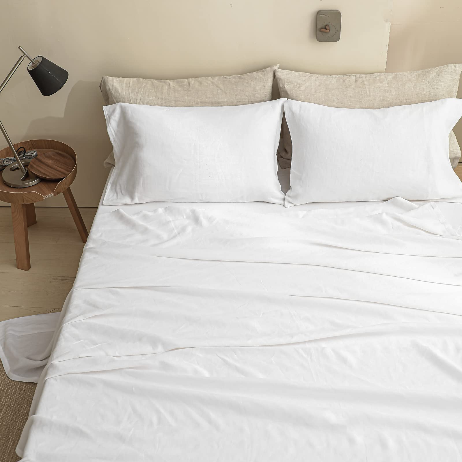 Simple&Opulence 100% Linen Flat Sheet | Stone Washed Super King - White
