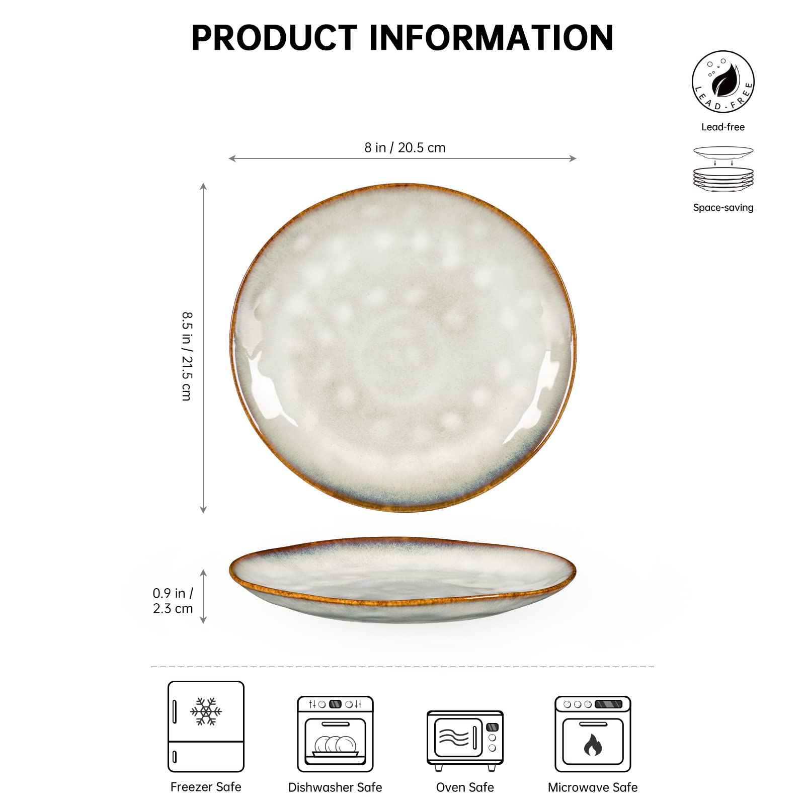 Henten Home Beige Porcelain Dessert Plates – Set of 4 Modern Stoneware