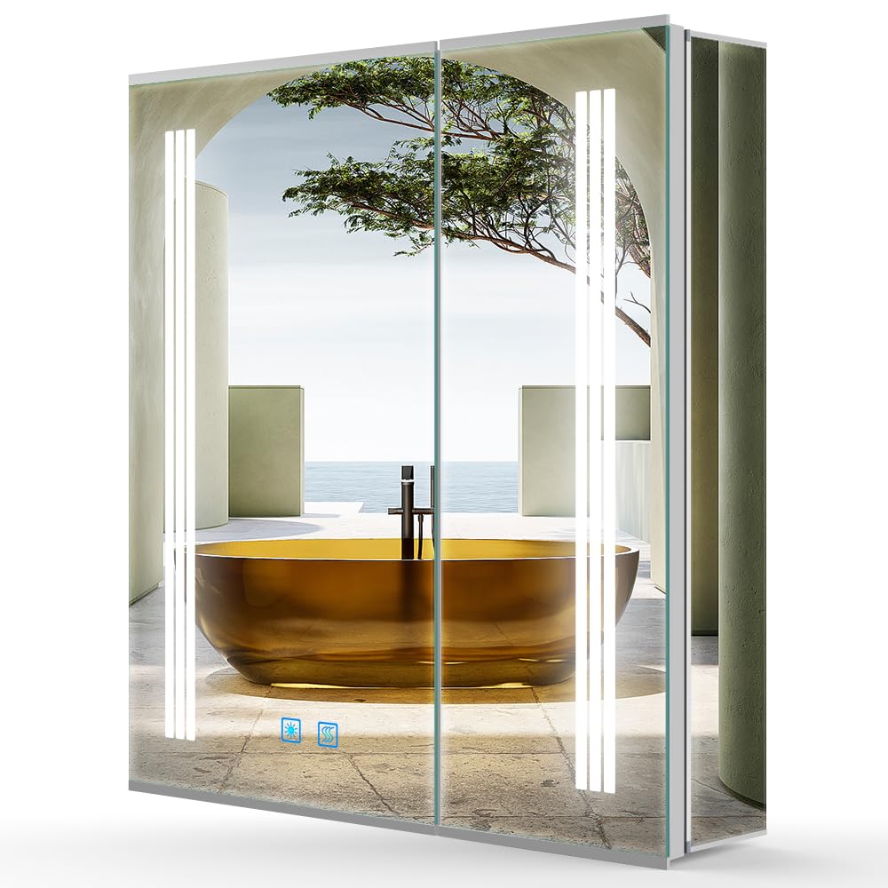 LUMIRRORS LED Bathroom Mirror Cabinet | 60x70cm 2-Door with Shaver Socket