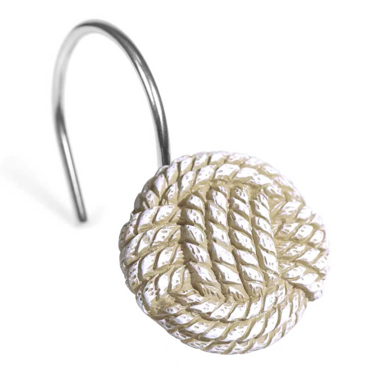 Rope Knot Shower Curtain Hooks – Boho Nautical Decor, Set of 12