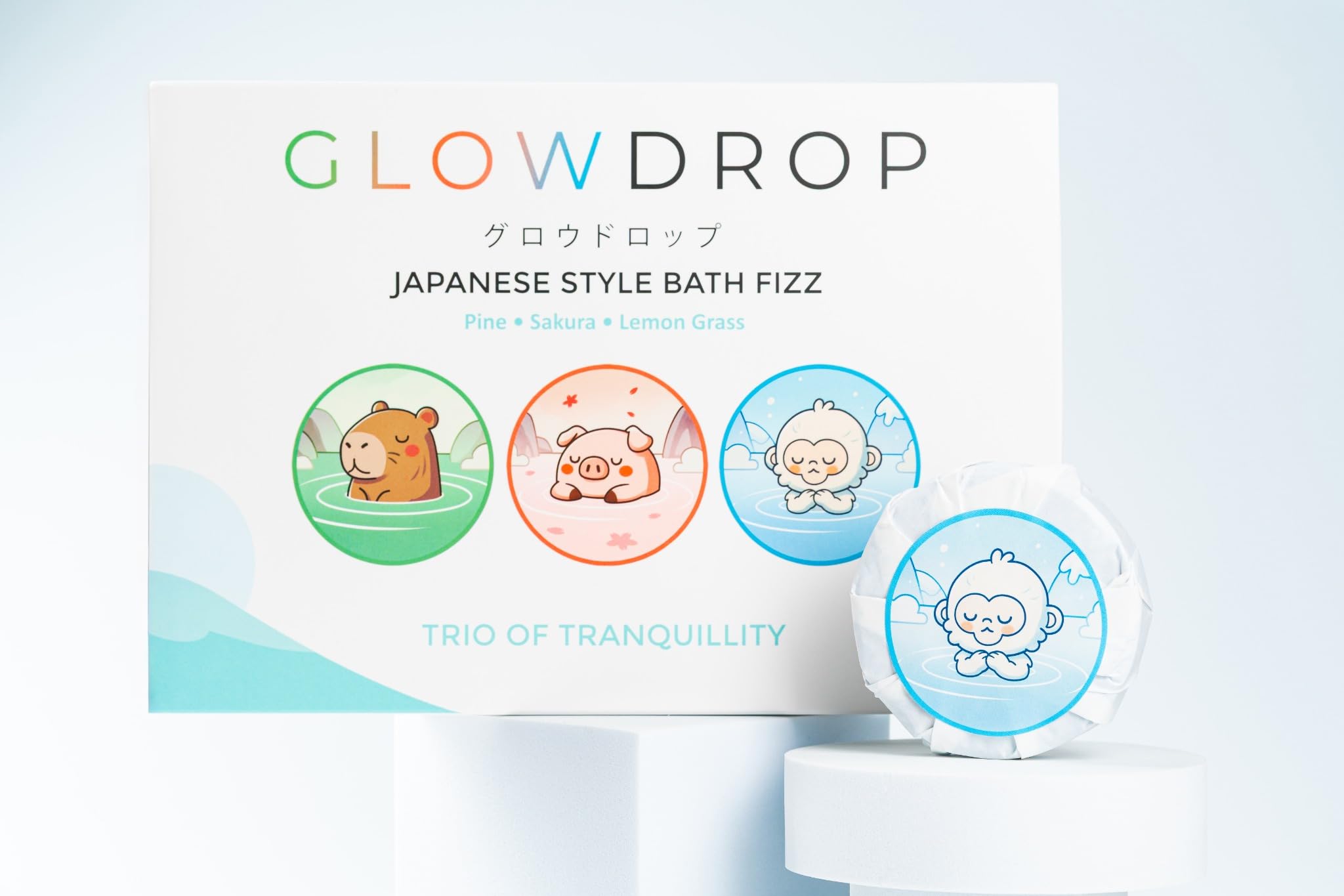 Glowdrop Japanese Bath Bomb Gift Set – Sakura, Yuzu & Matcha (6 Pack)