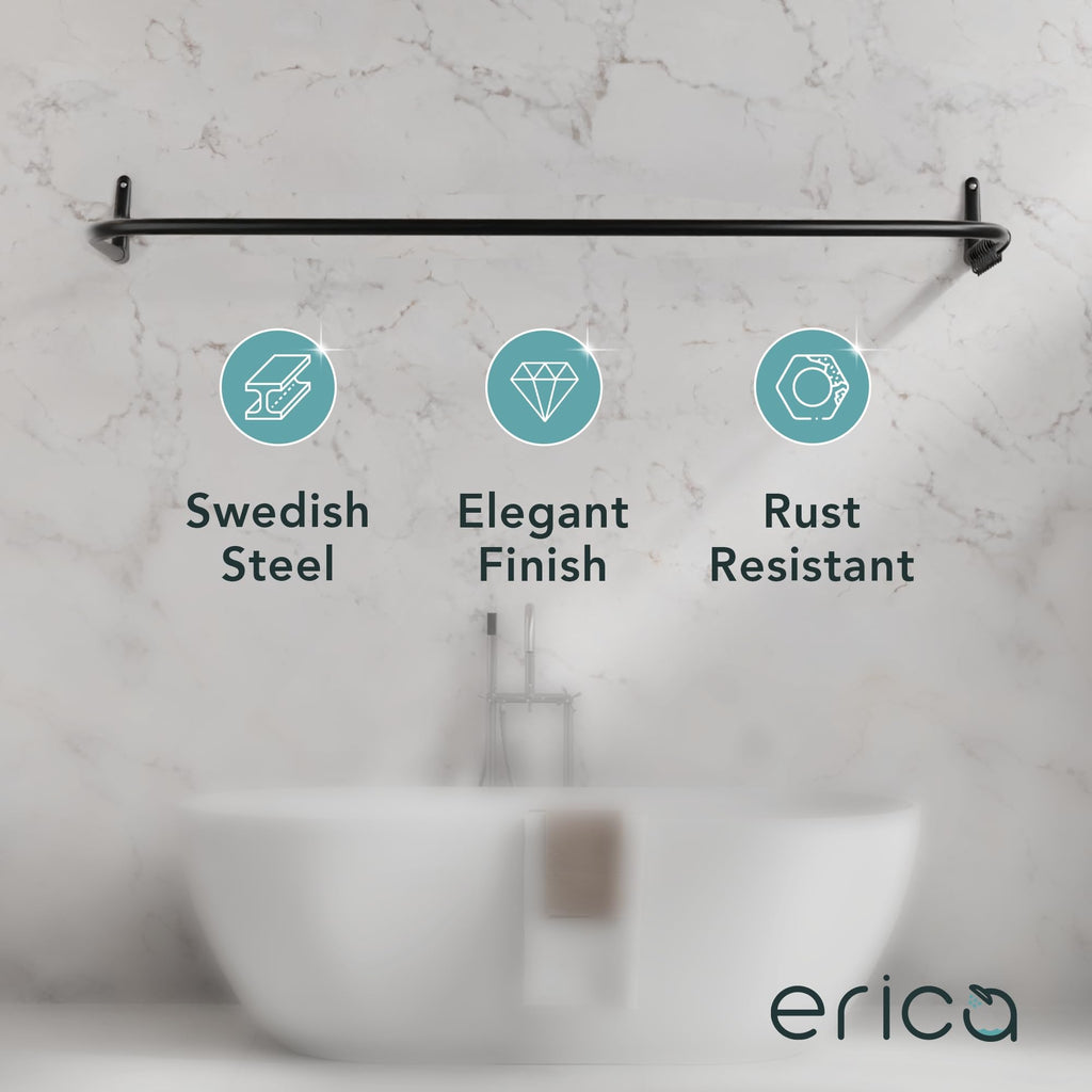Erica U-Shaped Shower Curtain Rail | Black Steel Wall Mount | 70x165x70cm