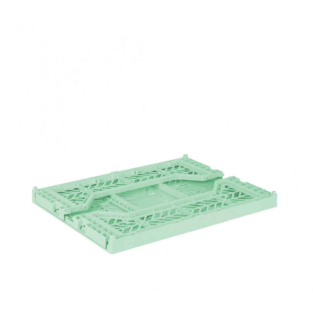 AYKASA Folding Crate, Sturdy Folding Box, Plastic, Stackable, Warm Mint, Midi 40 x 30 x 14 cm