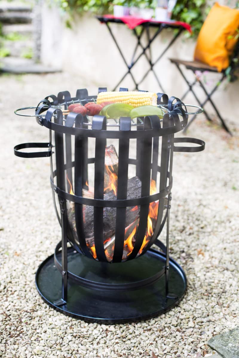 La Hacienda Vancouver Steel Firebasket with Grill and Ash Tray - Black