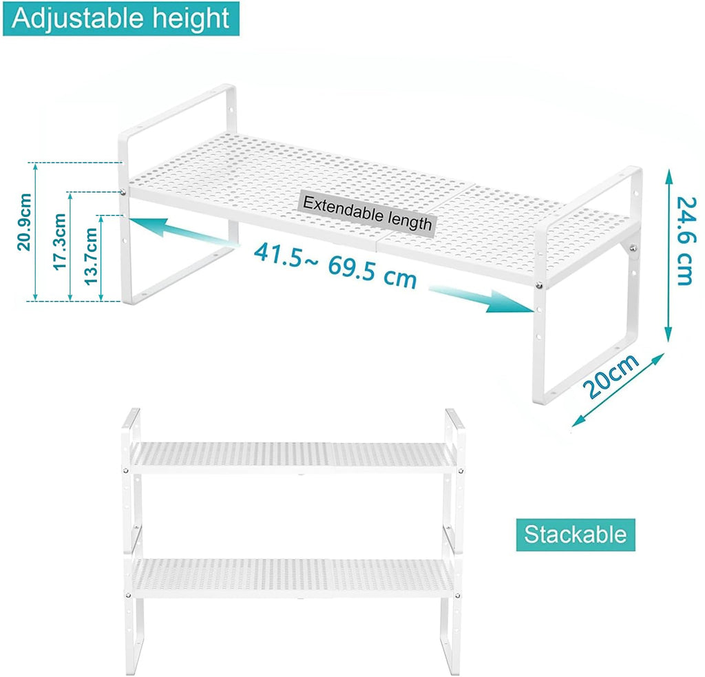 iPEGTOP Expandable Cabinet Shelf Organizer – Heavy Duty Steel Rack, 2 Pack