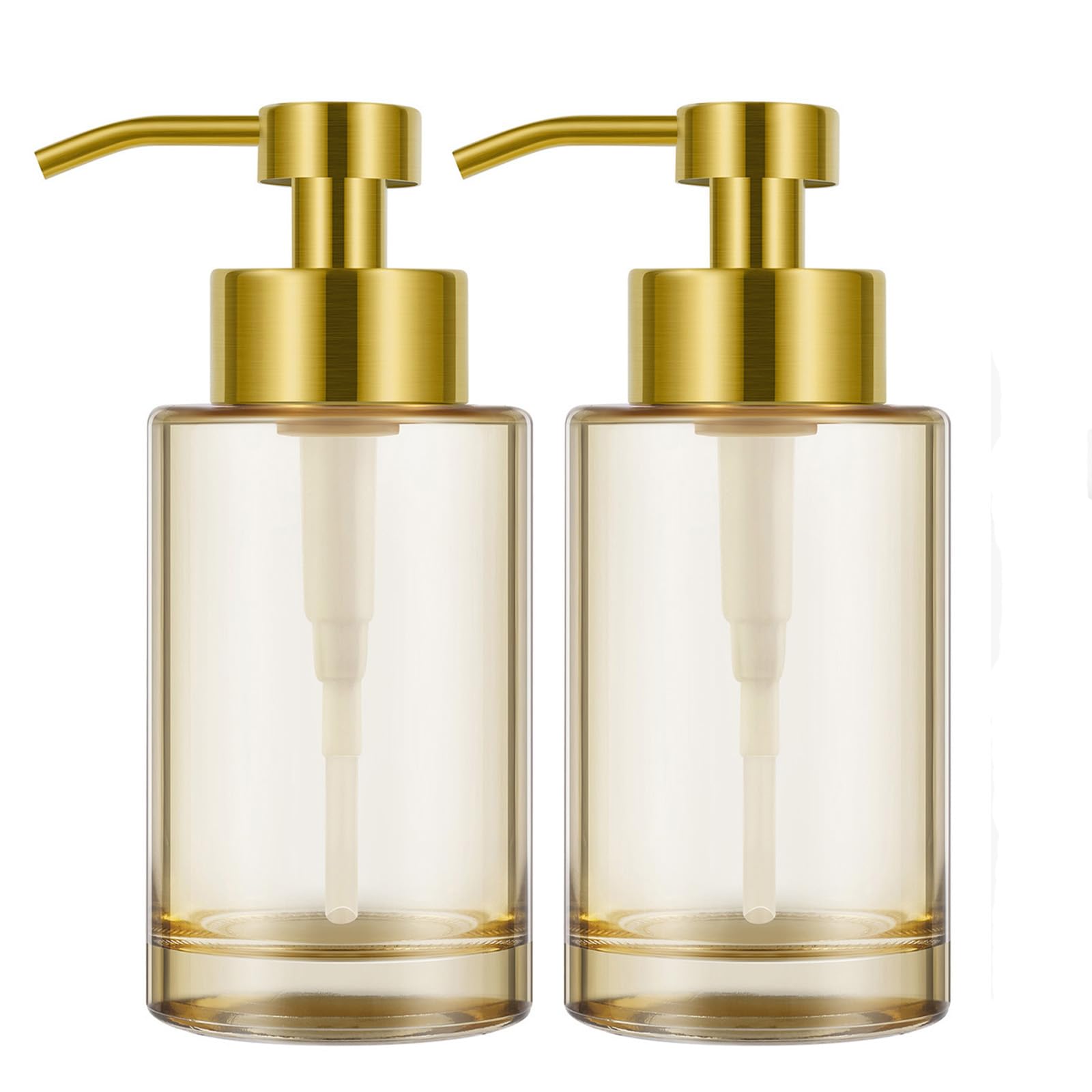 Jolof Store Amber Glass Soap Dispenser 2-Pack | Gold Stainless Steel Pump
