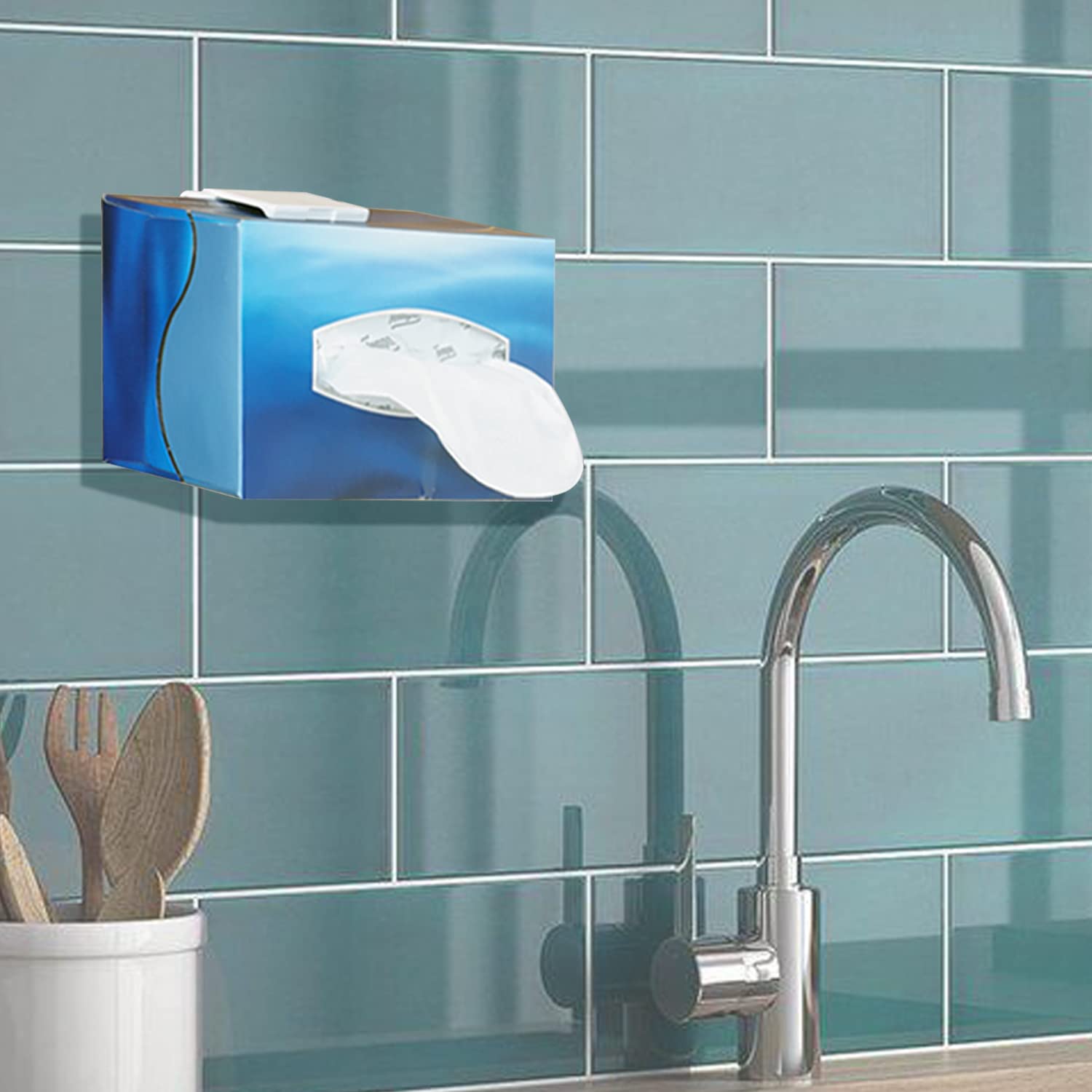TFY Wall Mount Tissue Box Holder | No-Drill Kitchen Napkin Organizer