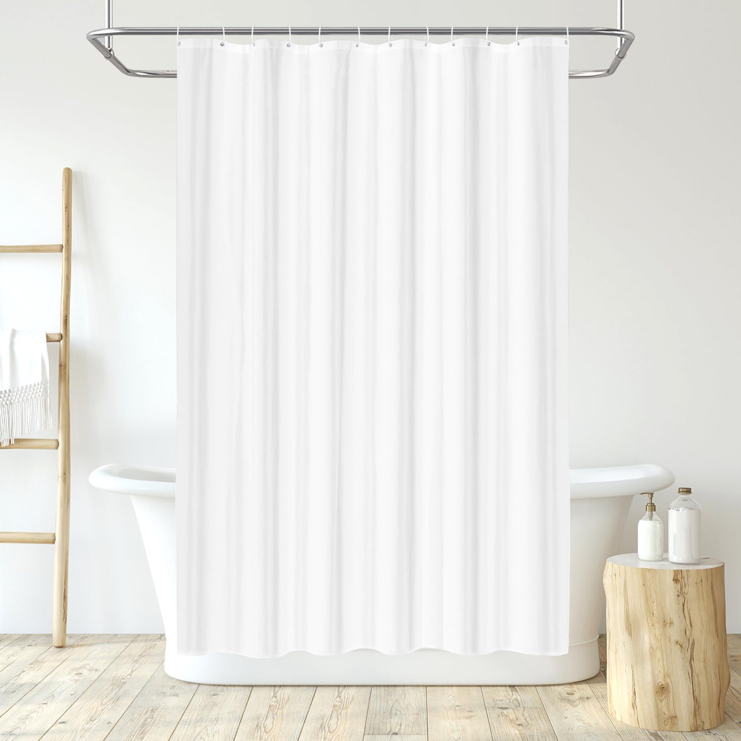 LUKDUNG White Polyester Shower Curtain | Mildew Resistant & Waterproof