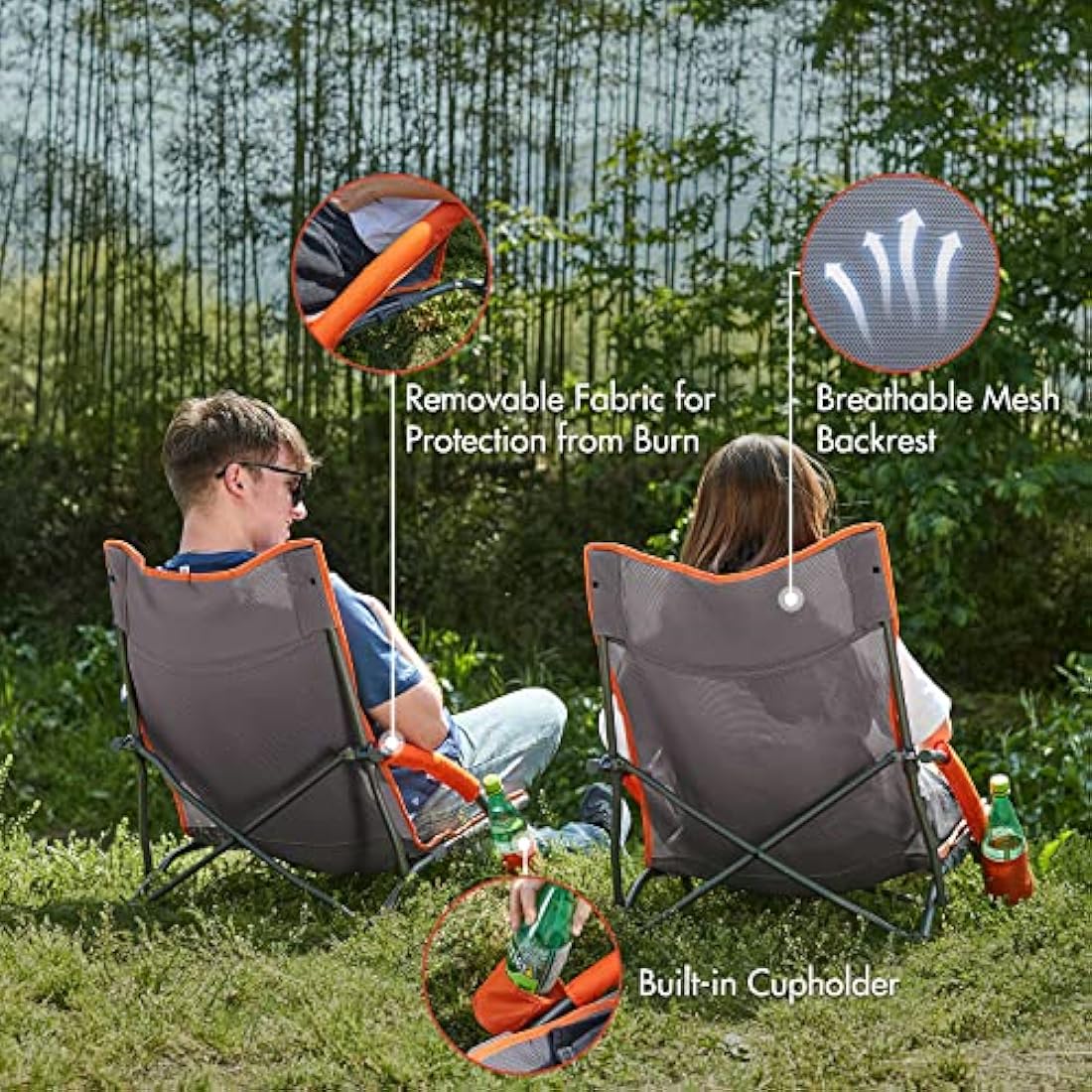 Portal Low Folding Beach Chair | Lightweight Mesh Seat with Cupholder