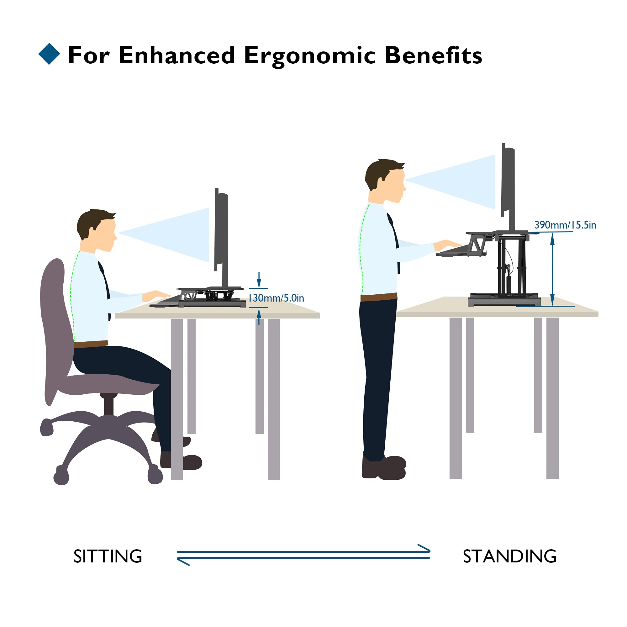 BONTEC Standing Desk Converter | Height Adjustable Sit-Stand Riser