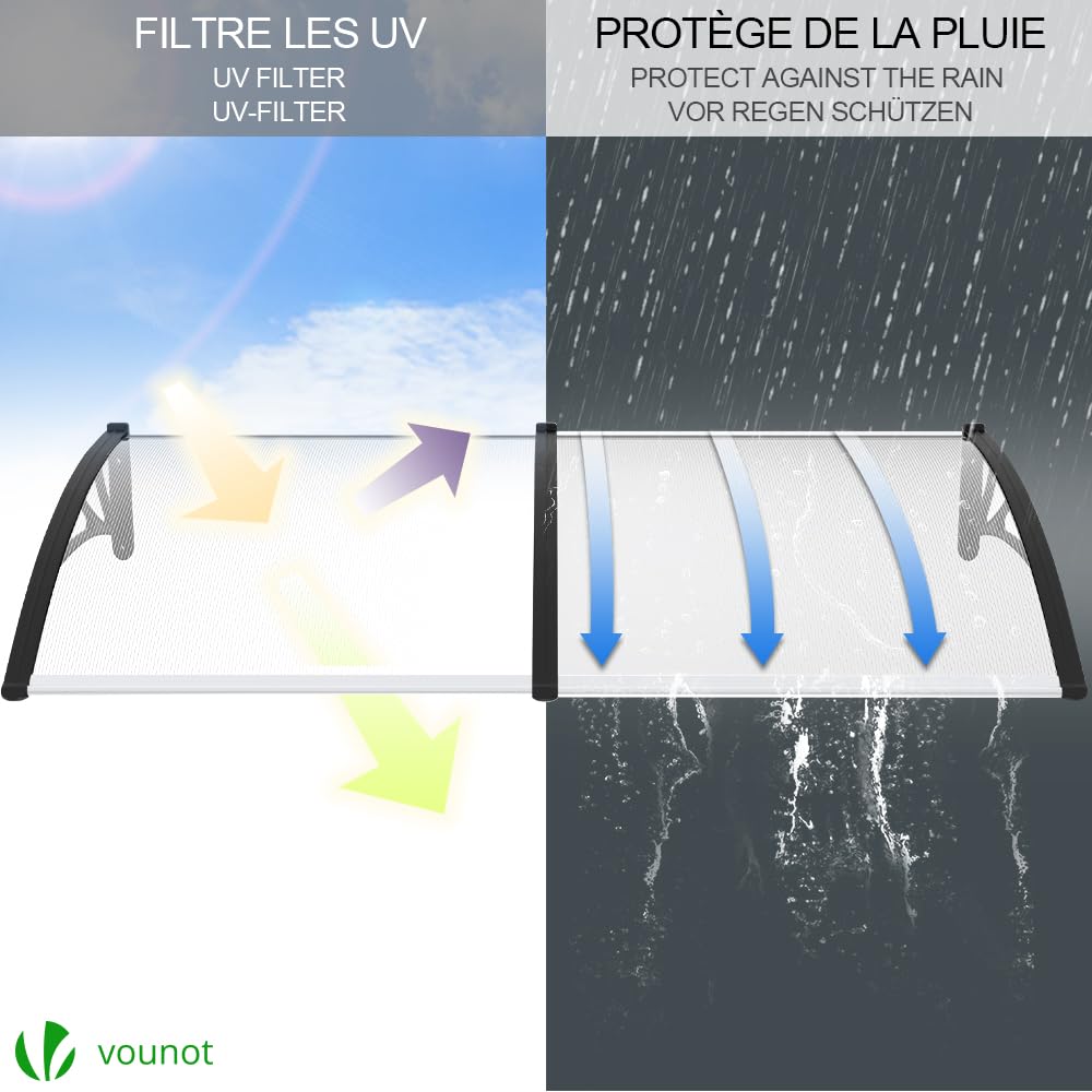 VOUNOT Front Door Canopy – 200x80cm Polycarbonate Outdoor Awning, Black