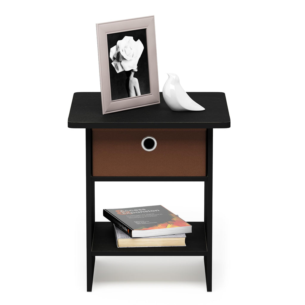 Furinno Dario End Table/ Night Stand Storage Shelf with Bin Drawer, Americano/Medium Brown - image 3