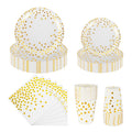 CEILIWEN White and Gold Polka Dot Party Tableware Set - Serves 25 Guests