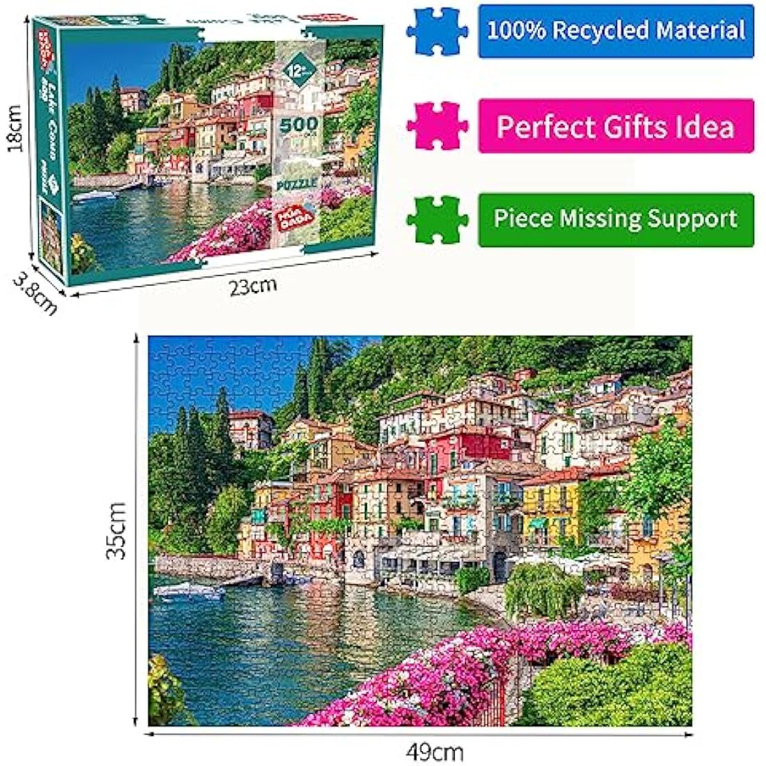 Jolof Store Lake Como Varenna Village 500 Piece Jigsaw Puzzle for Adults