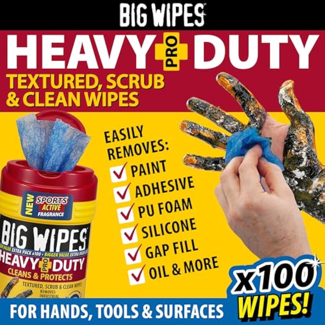 Big Wipes Heavy Duty Pro+ Dual-Sided Industrial Hand Wipes | 100 Pack