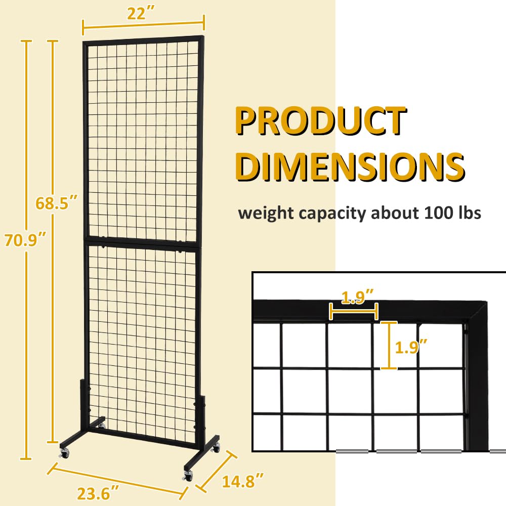 HIDODO Freestanding Grid Wall Panel Standing Wire Grid Display Rack with T-Base Wheels, Gridwall Panel Tower for Shows, Black 2 Pack