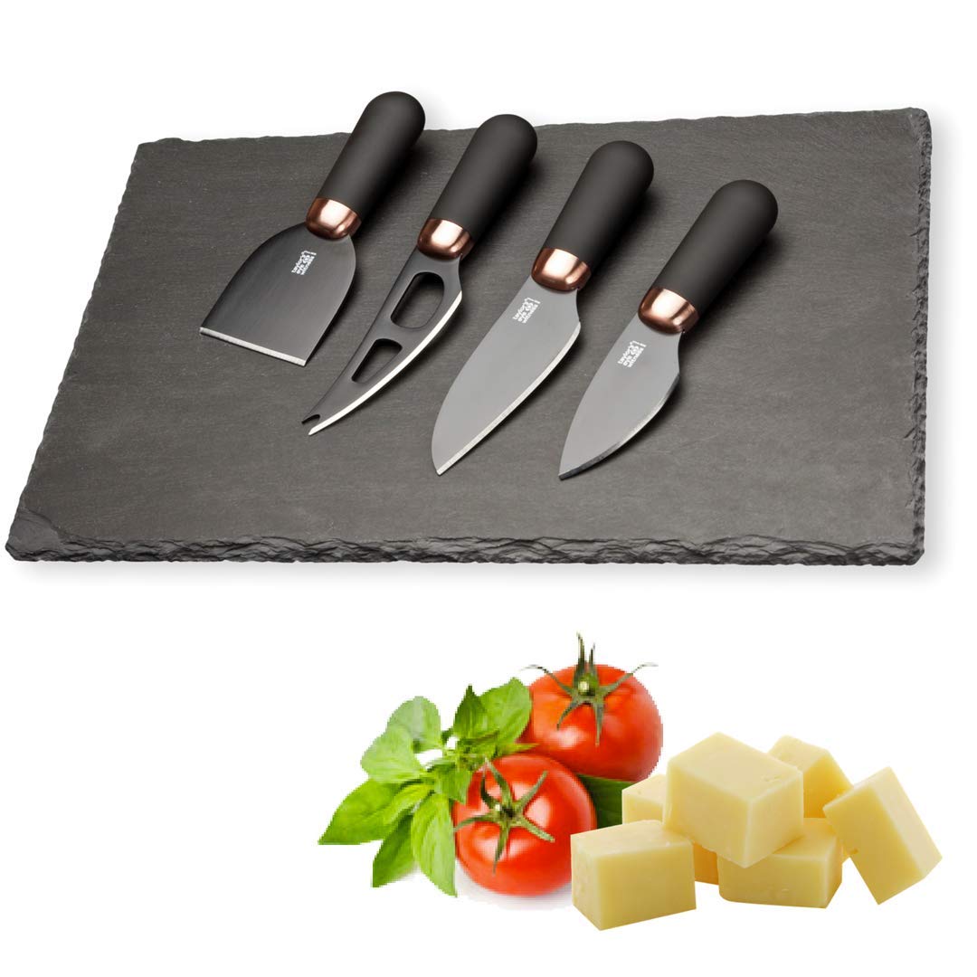 Jolof Store Slate Cheese Board & Knife Set | Copper & Black Ceramic