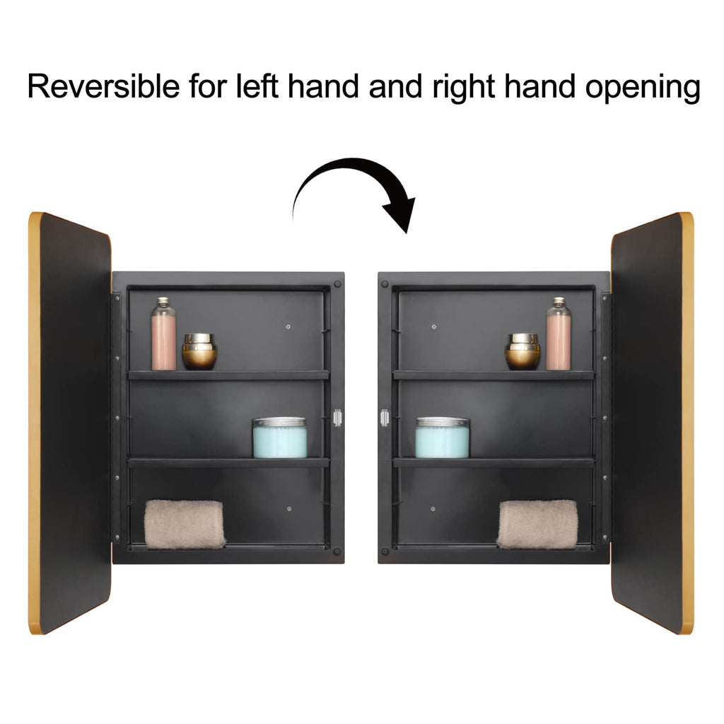 Fundin Gold Mirror Cabinet – Beveled Edge Recessed Bathroom Storage