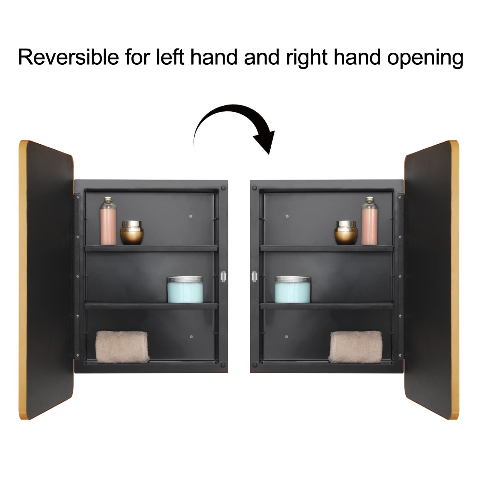Fundin Gold Mirror Cabinet – Beveled Edge Recessed Bathroom Storage