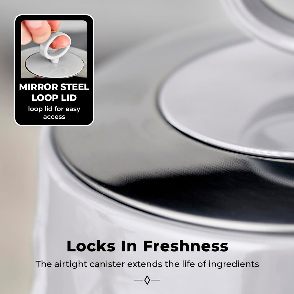 Tower Set of 3 Airtight Kitchen Canisters – 1.3L Stainless Steel, White