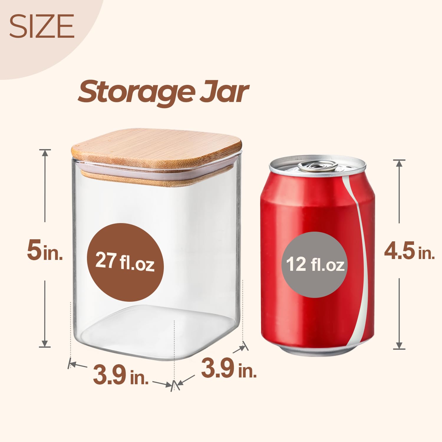 27oz Glass Food Storage Jars with Airtight Bamboo Lids - Set of 6