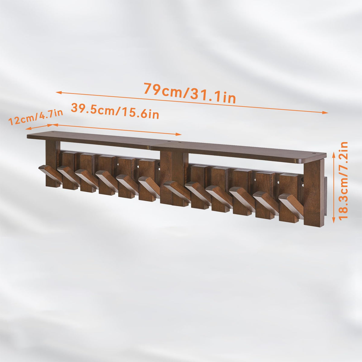 YMYNY Piano Key Coat Hooks Wall Mounted with Shelf, Walnut, HWS008H-2 - image 4