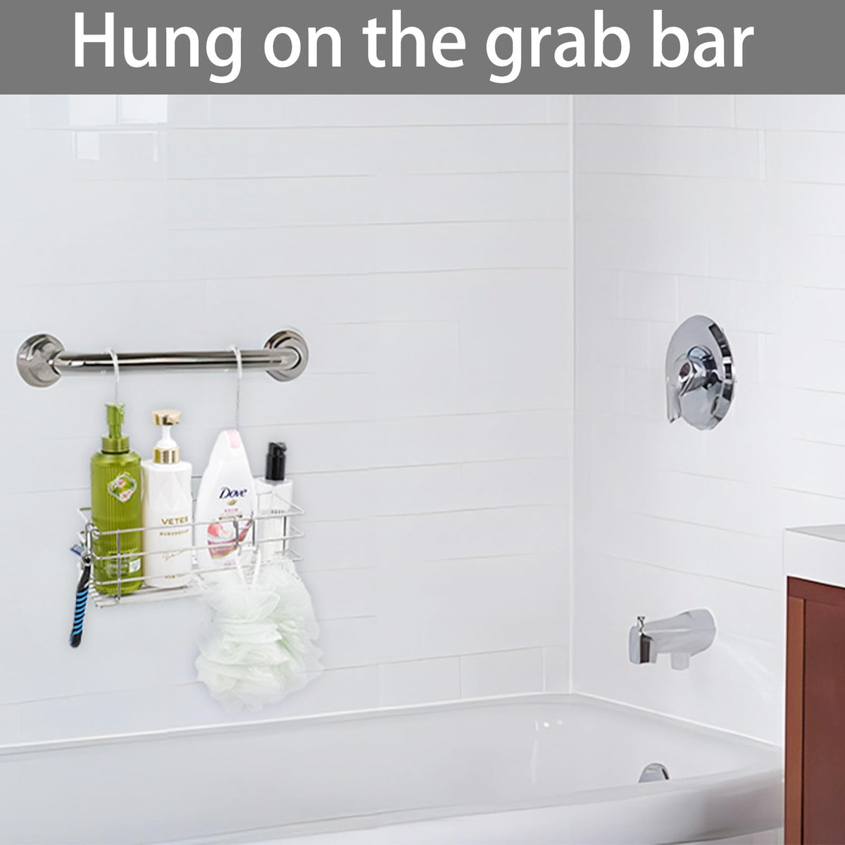 Seltomer Hanging Shower Rack Bathroom Shower Caddy Organizer Shampoo Brakect ，Rotatable Hook Bar ，Rust Proof Single-Layer - image 4
