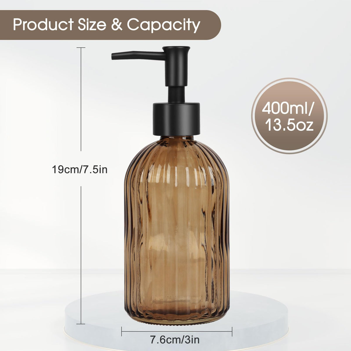 Topsky Glass Soap Dispenser with Black Rustproof Plastic Pump, 400ml Amber - image 4